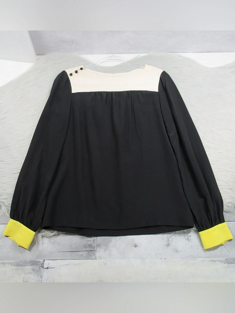 Kate Spade Silk Color-Block Blouse Cream Yoke Yellow Cuffs - Size 4